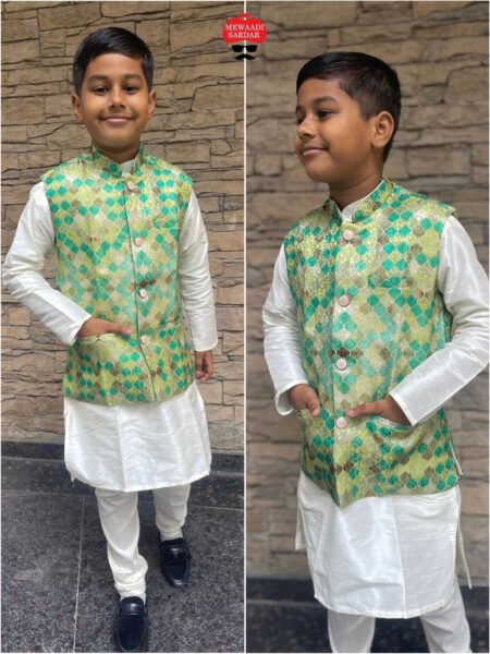 Green kurta pajama and koti set