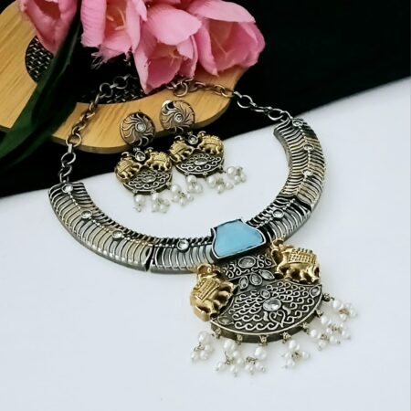 Dual Tone Stone Necklace