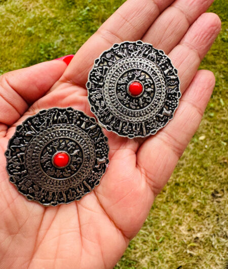 Red Stone Oxidised Earrings