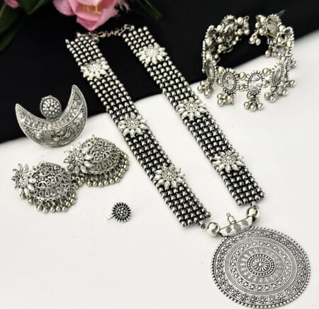 Oxidised Long Necklace Set