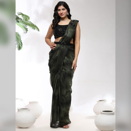 Chiffon print ready to wear saree with stitched blouse