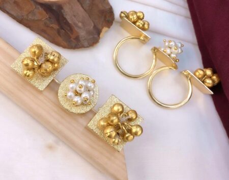White Pearl Brass Gold Ring
