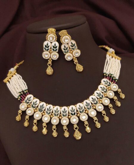 Antique Gold Choker with pearls and enamel work