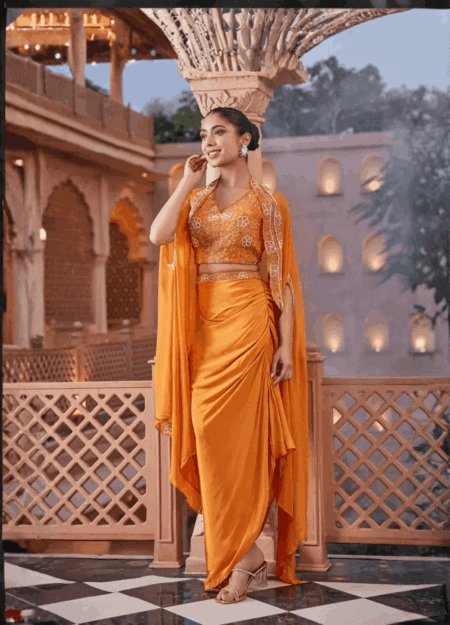 Orange Fusion Outfit With Cape