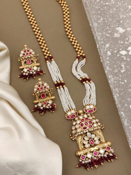 Long Pearl Antique Gold Necklace Sets