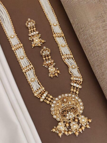 Long Pearl Antique Gold Necklace Sets 2