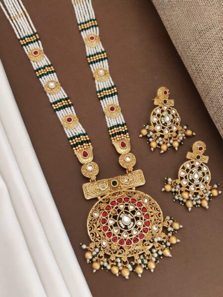 Long Pearl Antique Gold Necklace Sets 1