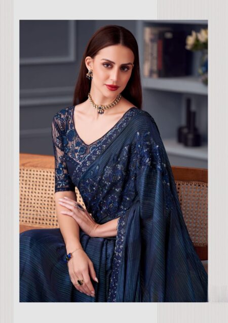 Blue Blossom Glitter Silk Saree