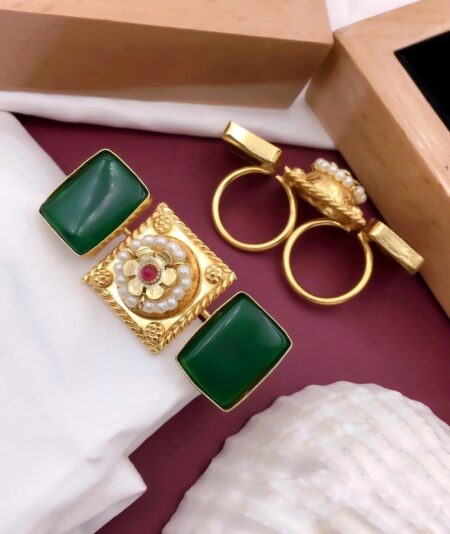 Green Stone Antique Gold Earrings