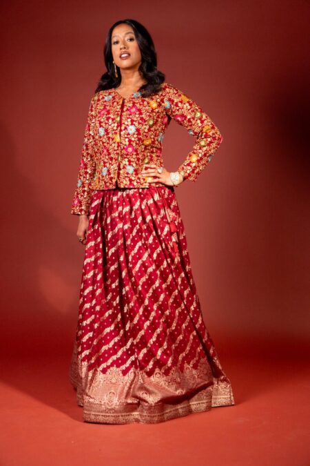 Apprentice Anisa Khan Red embroidered top and Skirt