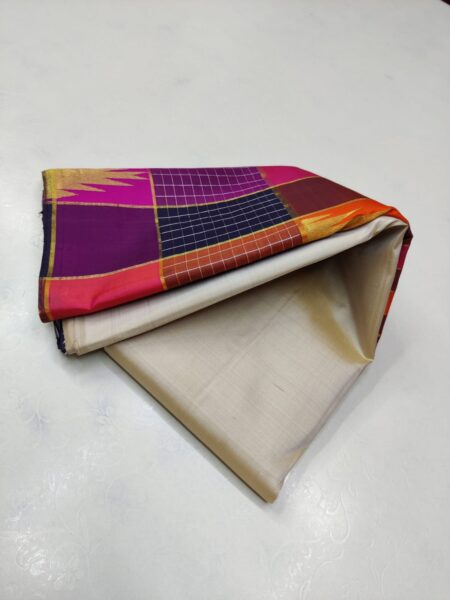Ahimsa Silk Pure Kanchipuram Silk Handwoven Saree With Broad Checked Border
