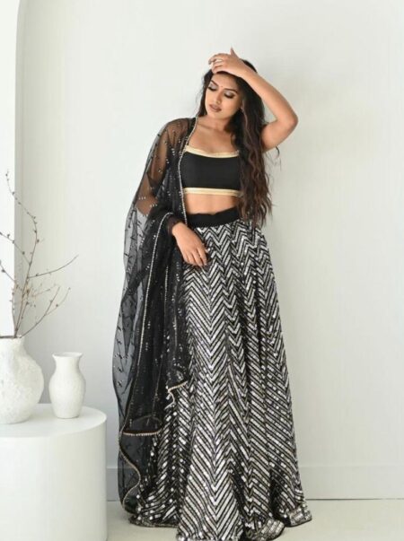 Black and silver georgette lehenga choli