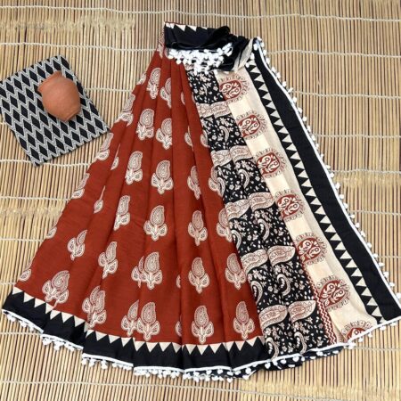Ajrakh handblock vegetable dye saree