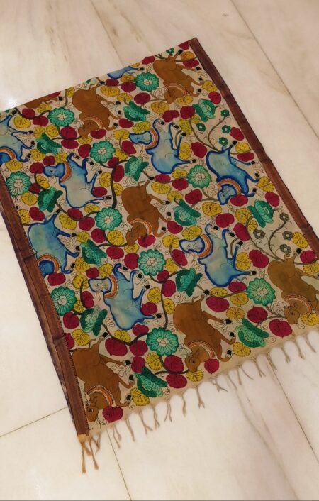 Mangalgiri silk multi colour kalamkari duppatas