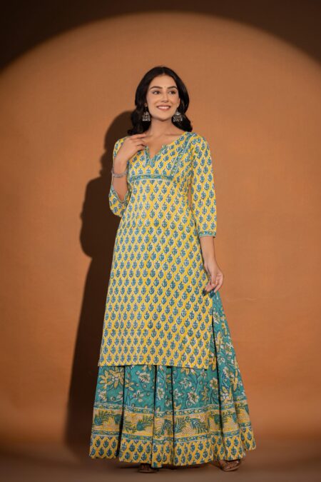 Bagru handblock printed long top and skirt