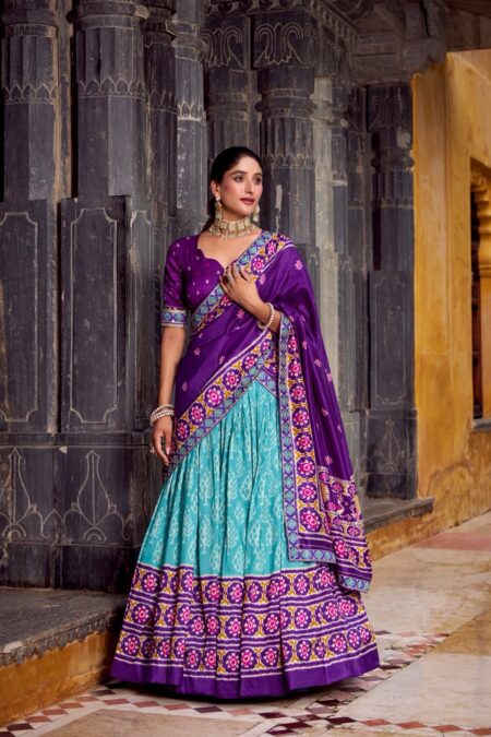 Tussar silk lehenga choli with dupatta with ikkat and sequins work