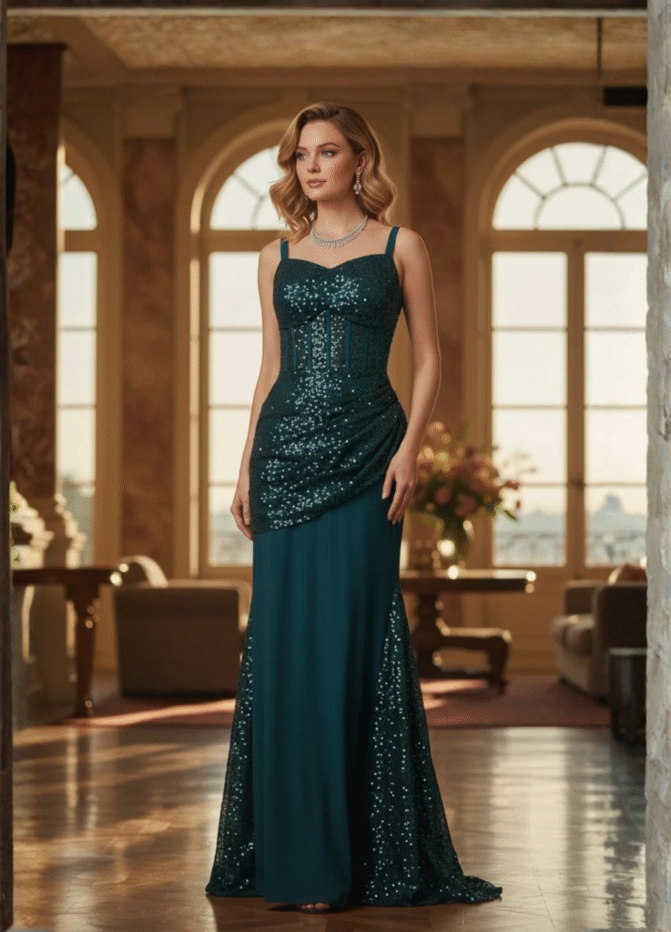 Elegant corset style sequin maxi dress