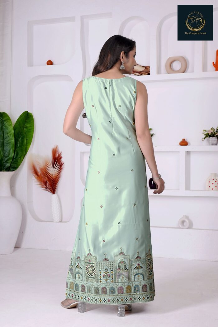Elegant Silk Gown with Dull Gold Embroidery