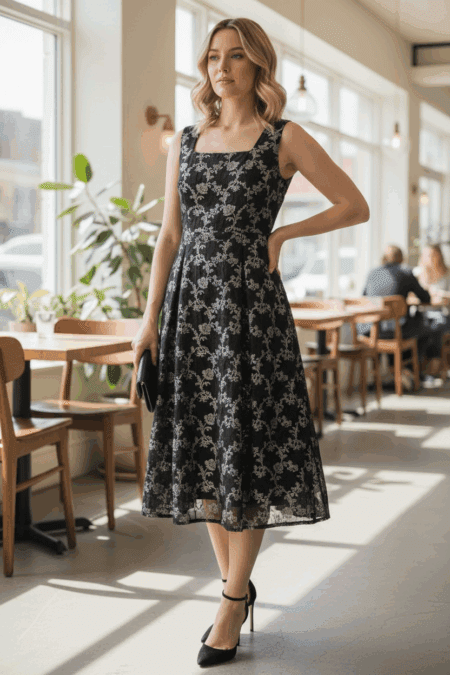 Black Banarasi silk dress with silver brocade